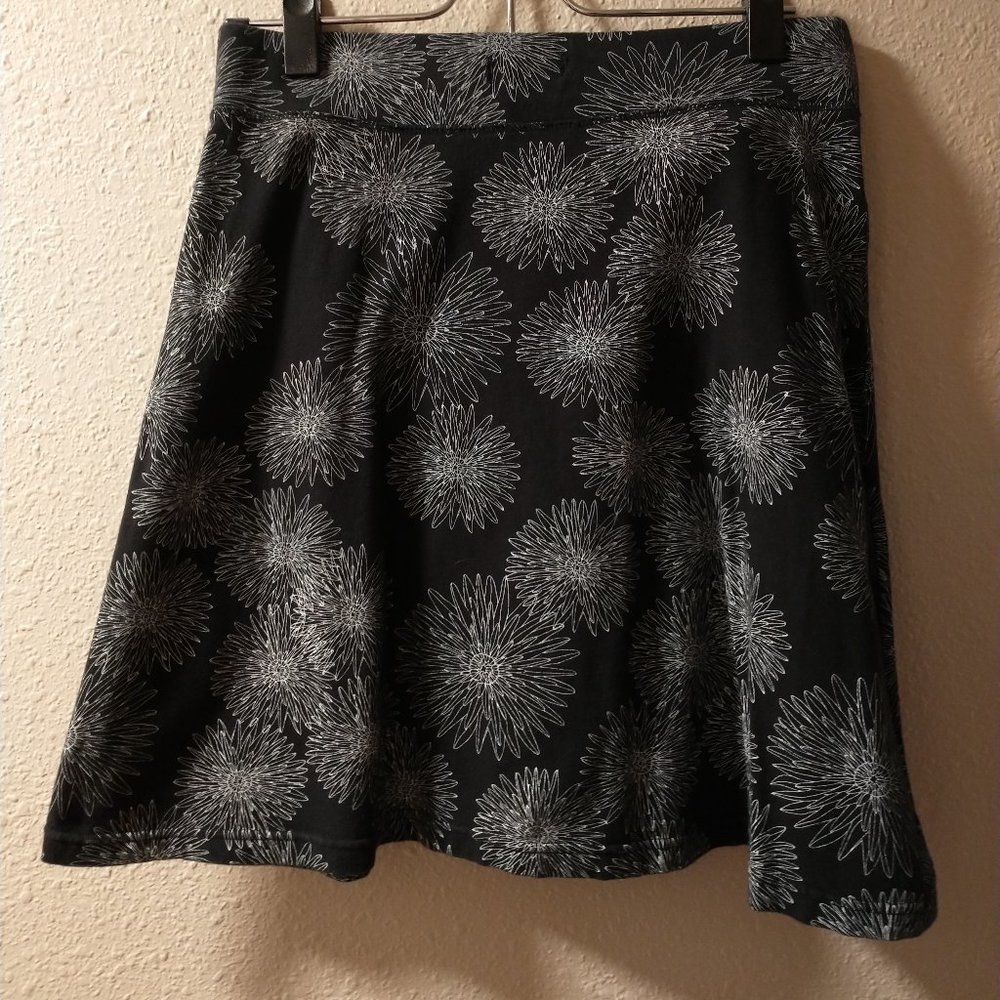 ALPINE DESIGN Black White Floral Stretch Waist Skirt Womens Size M Medium